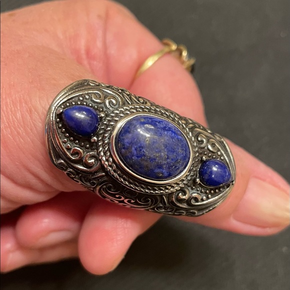 Jewelry - Genuine lapis lazuli and Stainless Steel ring, size 10